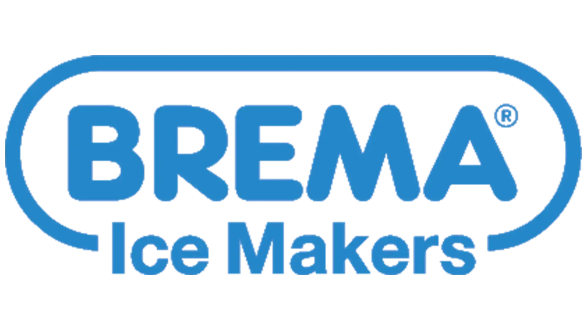 Logo di Blue ’brema ice makers’ con lettere in grassetto e contorno ovale curvo.