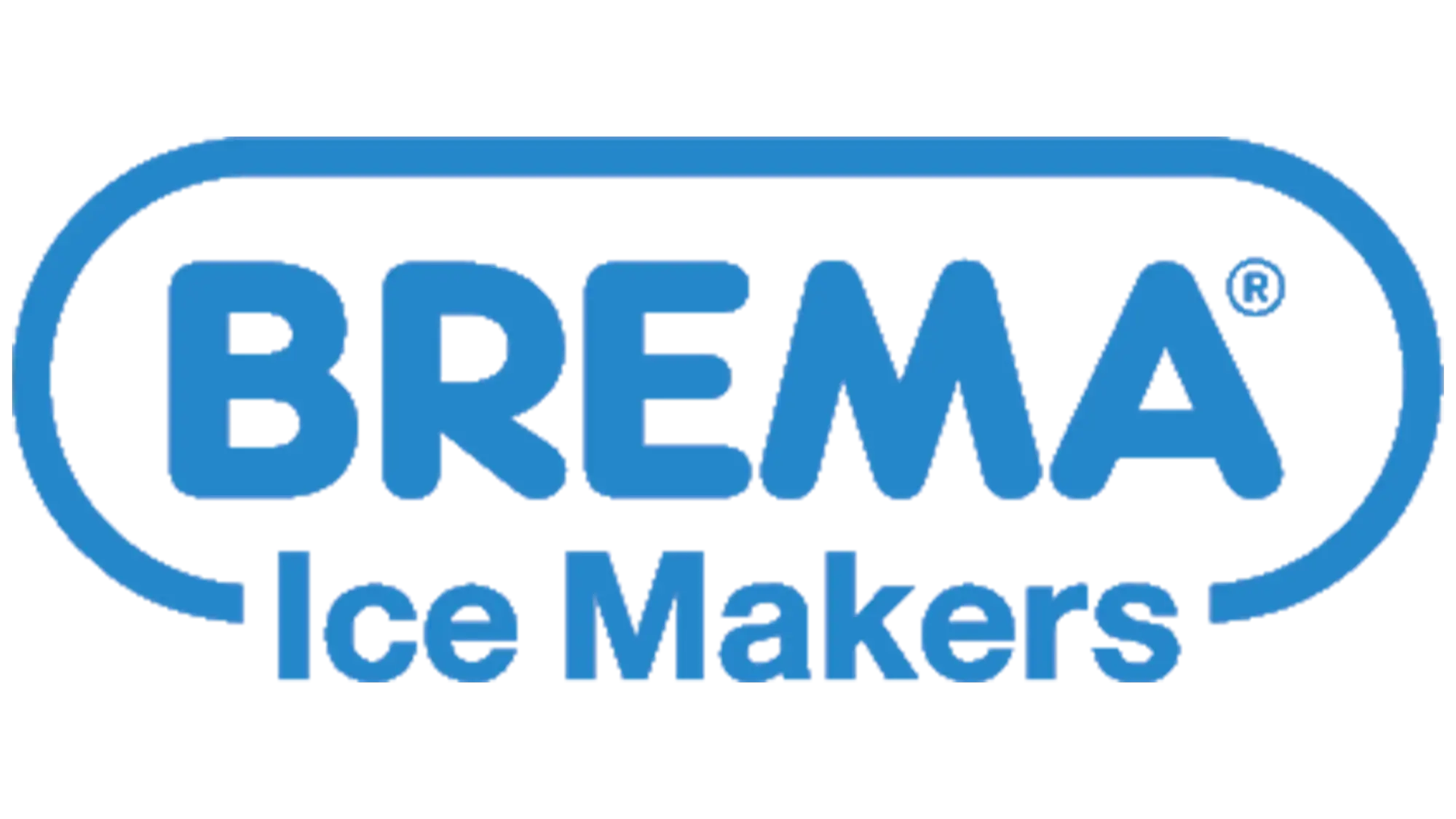 Logo di Blue ’brema ice makers’ con lettere in grassetto e contorno ovale curvo.
