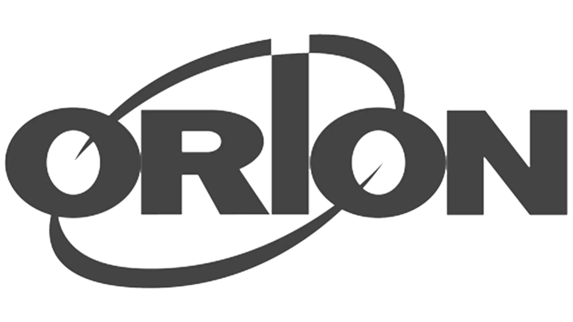 Logo grigio 'orion' con design swoosh stilizzato.
