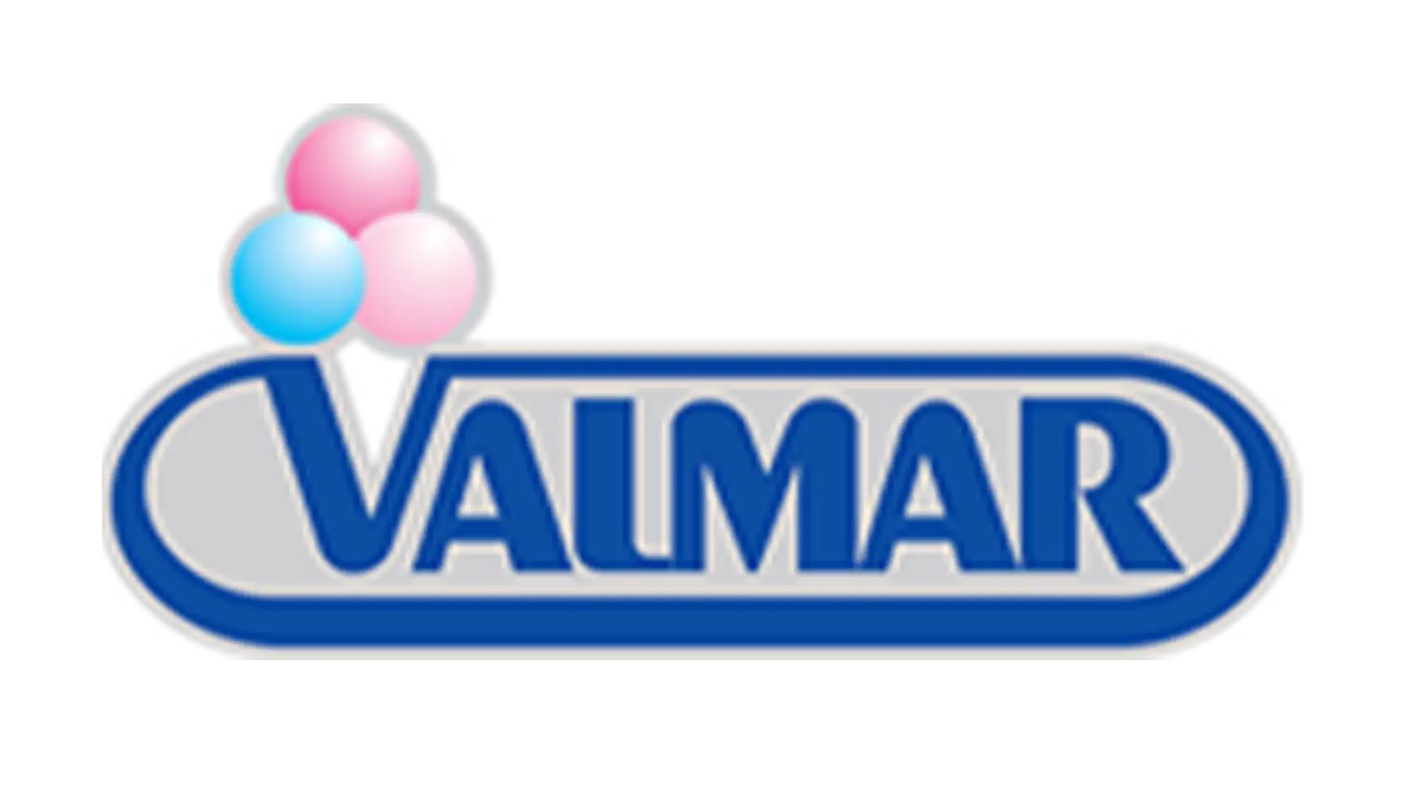 Logo del marchio Valmar con la parola 'valmar' in lettere blu grasse all'interno di un contorno rettangolare arrotondato, accompagnato da tre palloncini colorati sopra di esso.