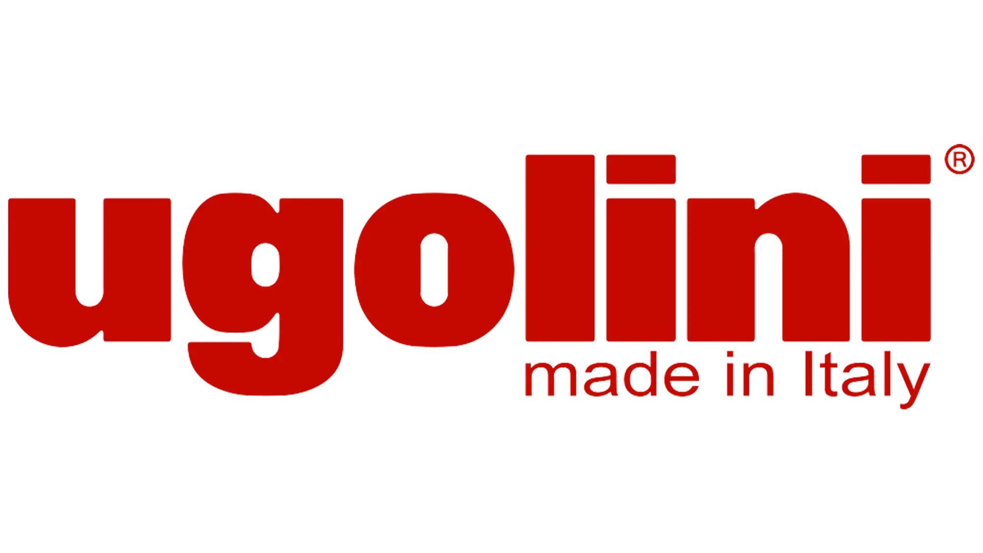 Logo rosso ’ugolini’ con il testo ’made in italy’ al di sotto.