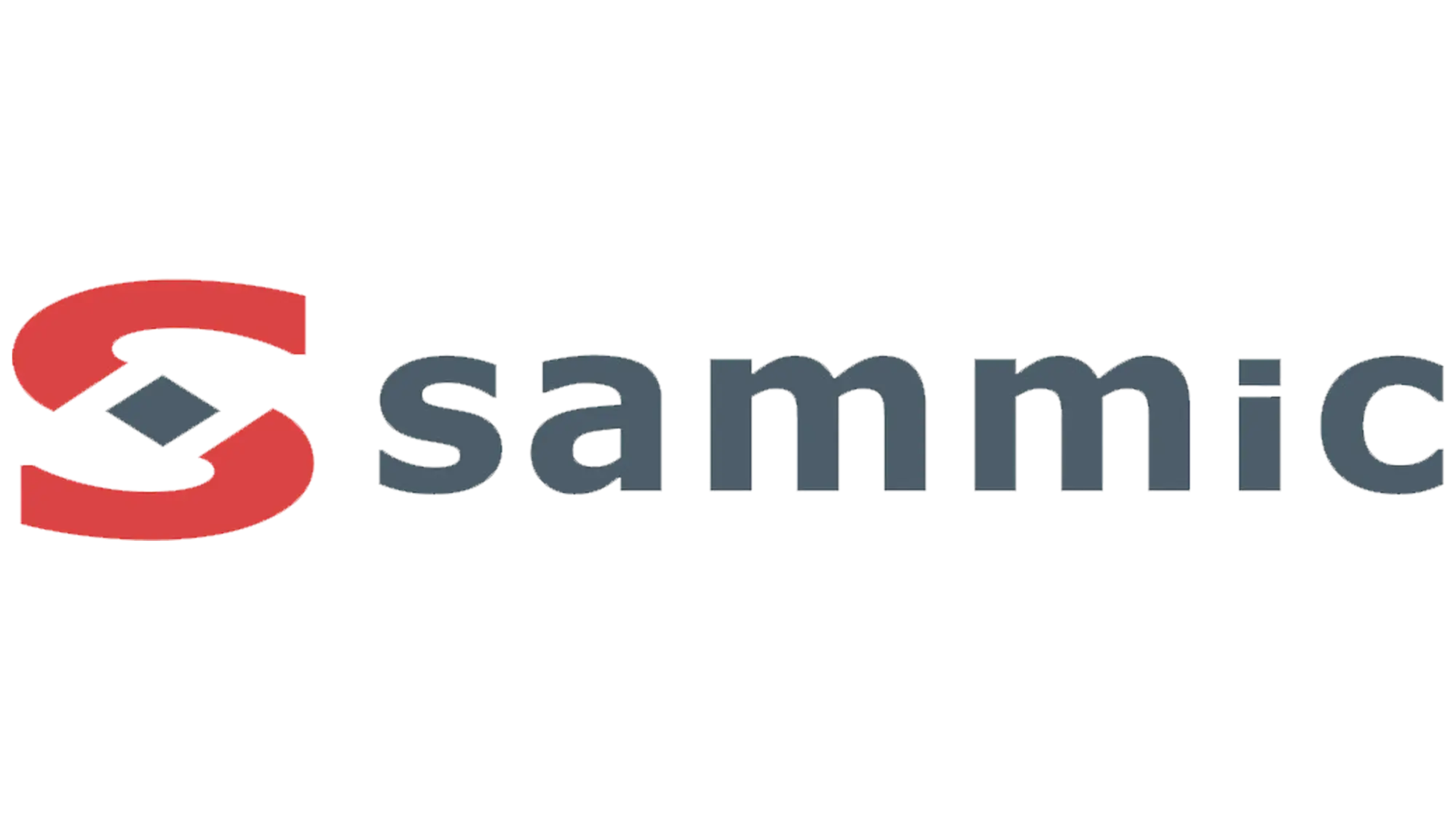 Logo Sammic rosso e grigio su sfondo nero.