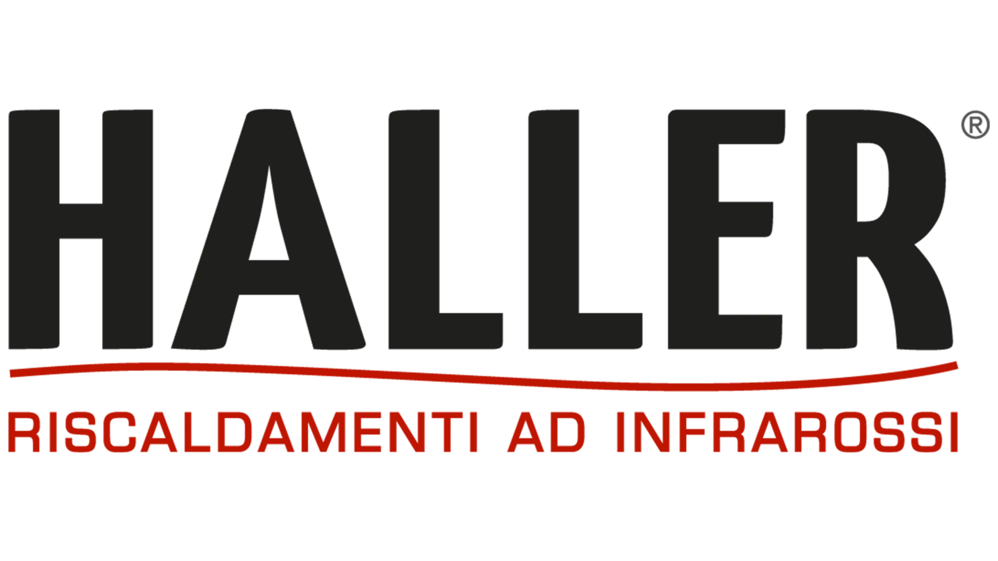 Logo del sistema di riscaldamento a infrarossi Haller con lettere nere in grassetto e una sottolineatura rossa.