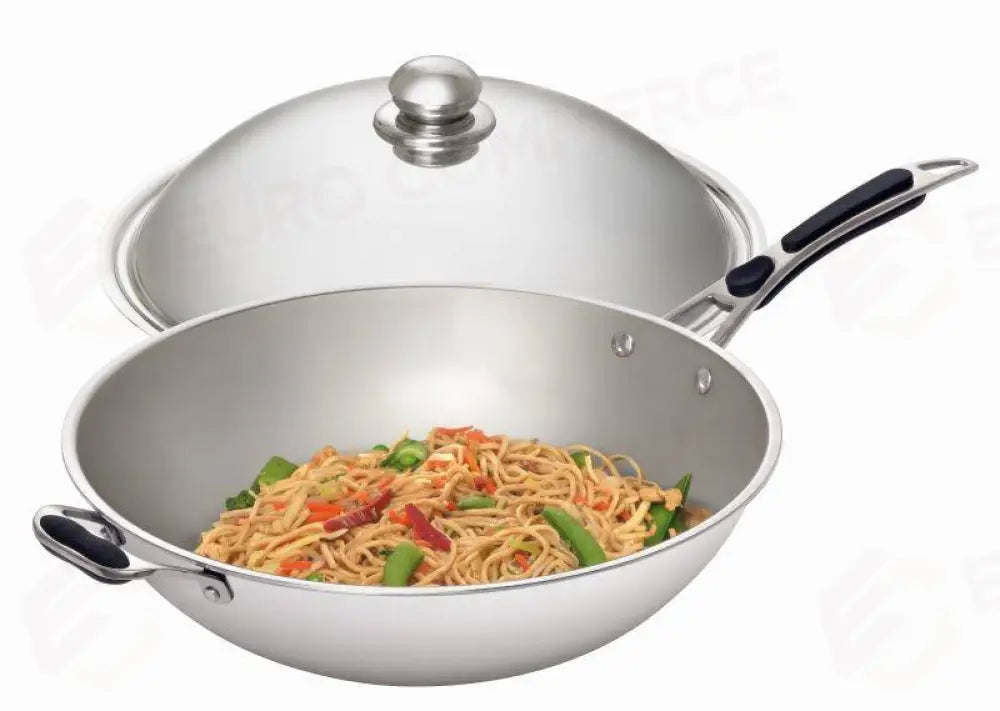 PADELLA WOK INOX CON COPERCHIO VETRO D. 36 CM - 105986 - KAREL - Attrezzatura