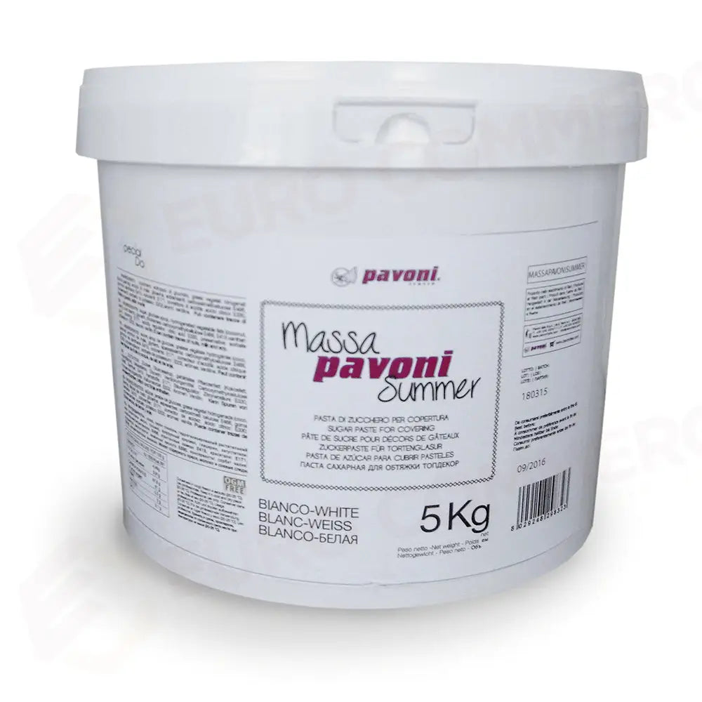 PASTA DI ZUCCHERO DA COPERTURA 5 KG - COLORE BIANCO - MASSAPAVONISUMMER - PAVONI ITALIA - ATTREZZATURA PROFESSIONALE