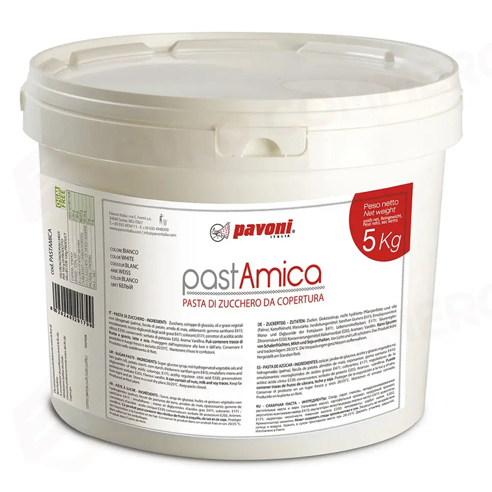 PASTA DI ZUCCHERO DA COPERTURA 5 KG - COLORE BIANCO - PASTAMICA - PAVONI ITALIA - ATTREZZATURA PROFESSIONALE