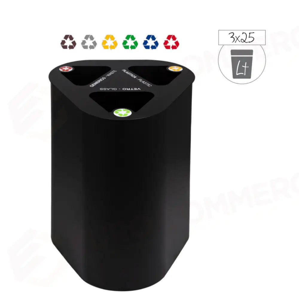 PATTUMIERA PER RACCOLTA DIFFERENZIATA METALLO VERNICIATO NERO CAPACITÀ 3 X 25 LT. - 25200 - METALCARRELLI