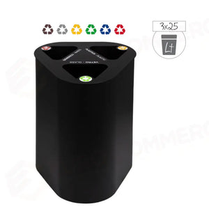 PATTUMIERA PER RACCOLTA DIFFERENZIATA METALLO VERNICIATO NERO CAPACITÀ 3 X 25 LT. - 25200 - METALCARRELLI