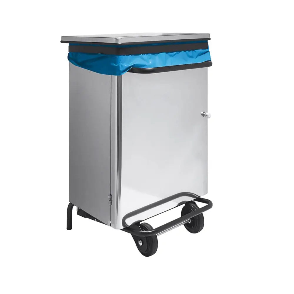 PATTUMIERA SU RUOTE INOX APERTURA A PEDALE SPORTELLO LT 70 - 2466 - METALCARRELLI - CARRELLI