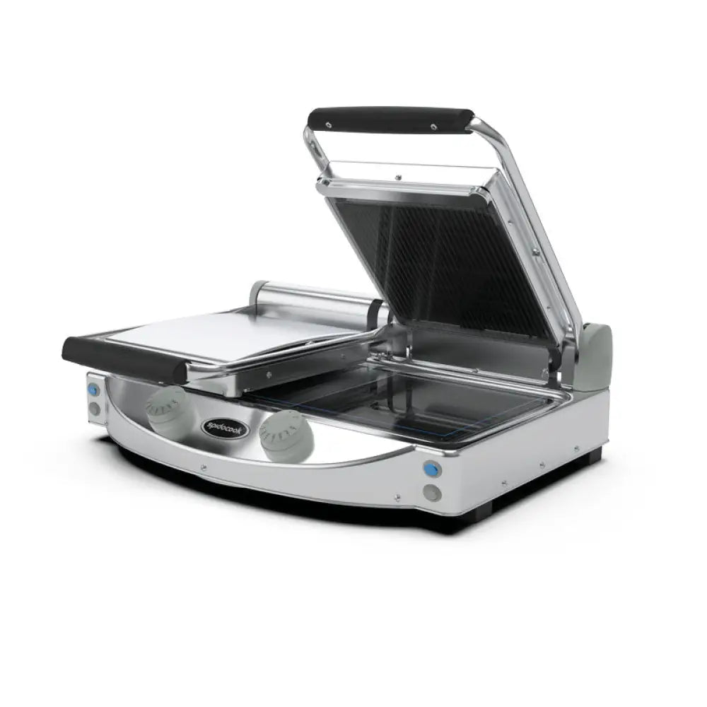 PIASTRA DOPPIA MANUALE CON PIANO SUPERIORE RIGATO NERO ED INFERIORE LISCIO NERO - SP020PR - SPIDOCOOK