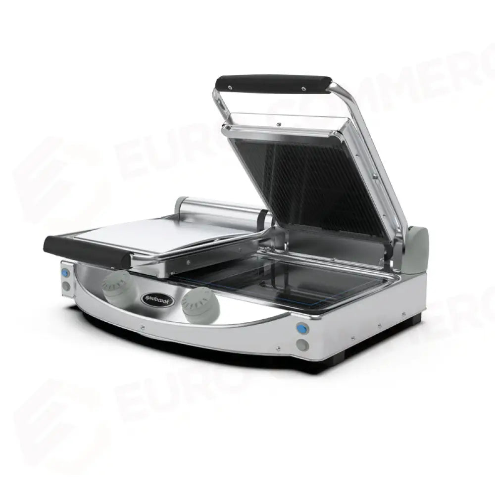 PIASTRA DOPPIA MANUALE DA 2 KW CON PIANO SUPERIORE RIGATO NERO ED INFERIORE LISCIO NERO - SP020R - SPIDOCOOK