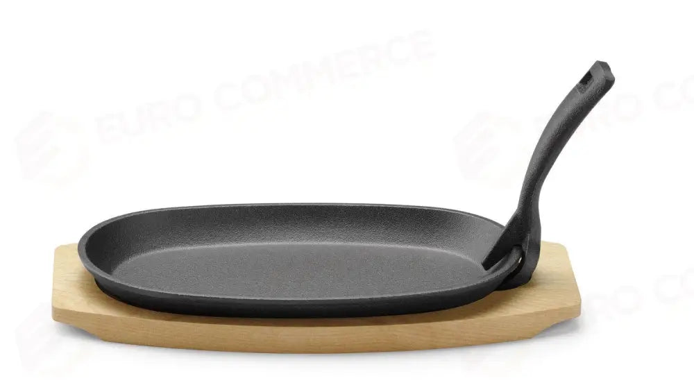 PIATTO IN GHISA CON SOTTOSTRATO E GRIPPER IN LEGNO. NERO 280X140X(H)30MM - HENDI