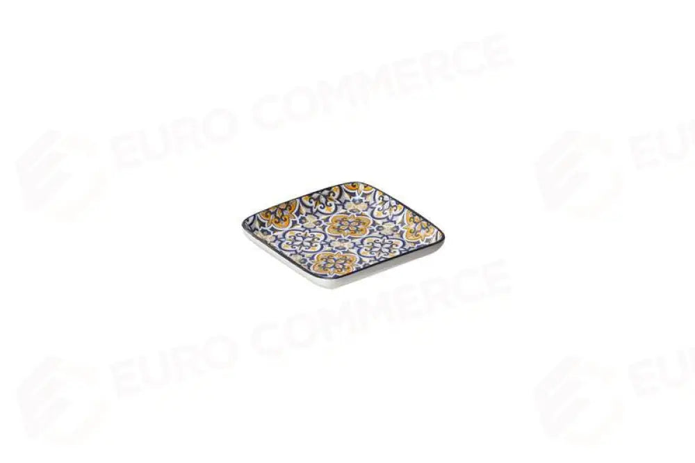 PIATTO QUADRATO COLORATO IN PORCELLANA LINEA AMALFI - CM 12X12X2H - 6 PEZZI GIALLO/BLU/BIANCO - PIATTO QUADRATO