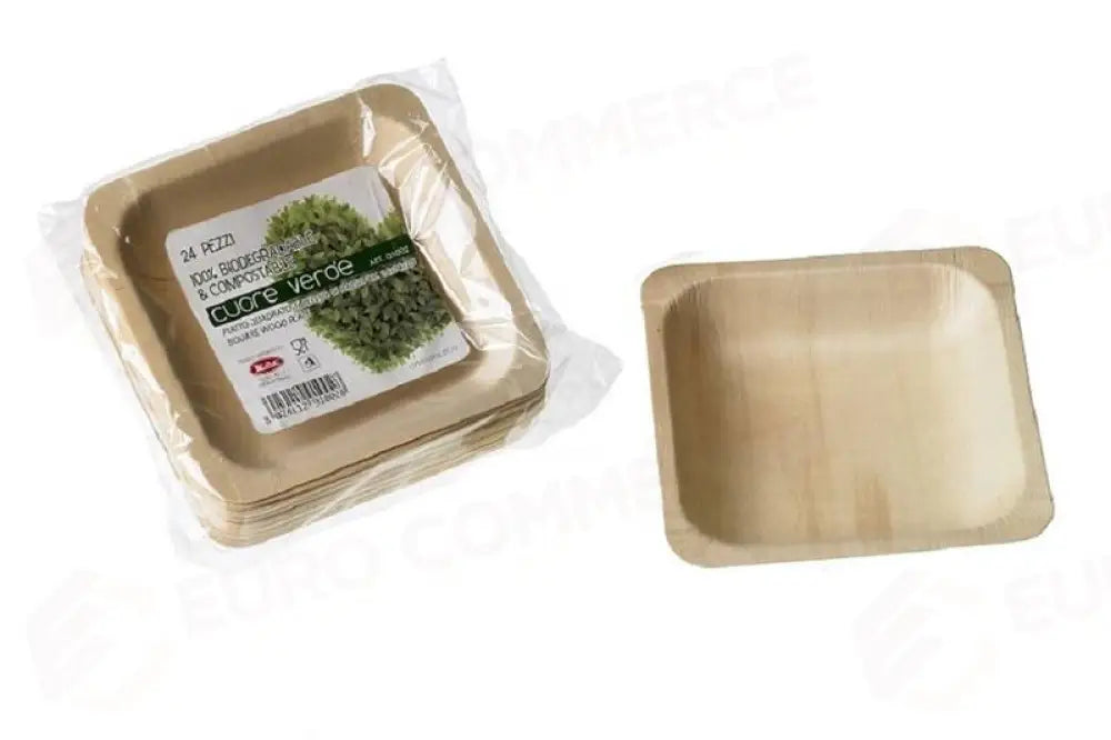 PIATTO QUADRATO IN LEGNO NATURALE - 12X9.5X1.5 CM - Q1003 - LEONE - MONOUSO BIO