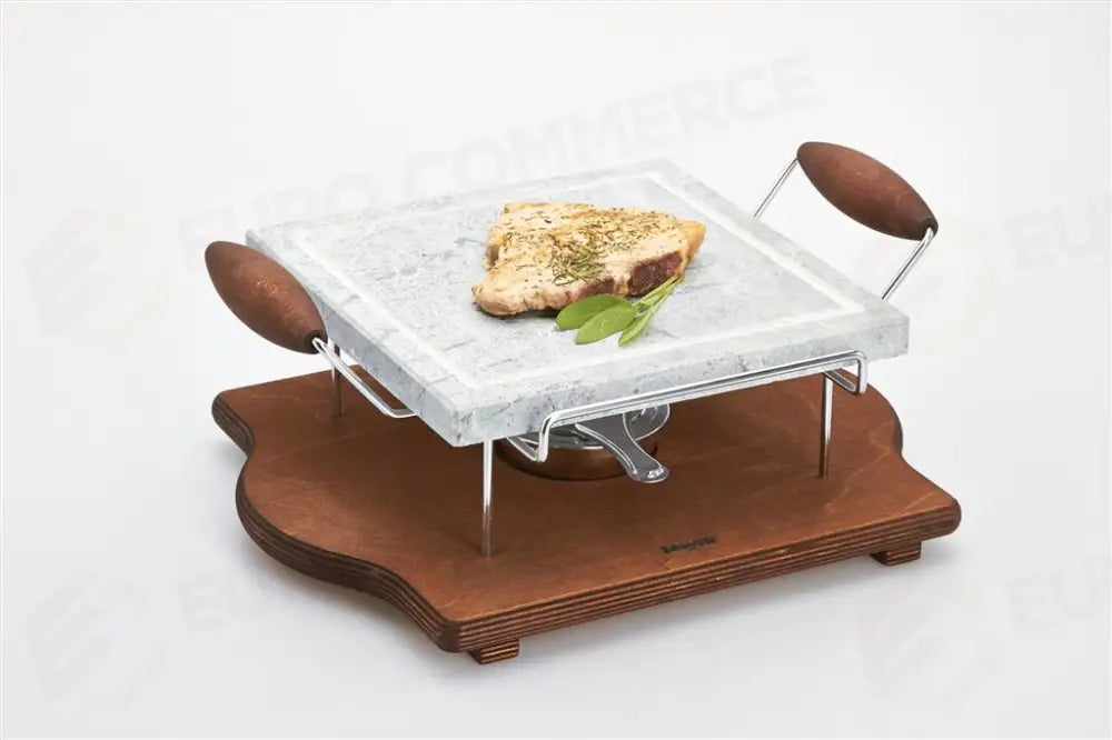PIETRA OLLARE QUADRATA CON BASE LEGNO E SUPPORTO INOX 25X25 CM 99022 BISETTI - 0400128 - MEDRI