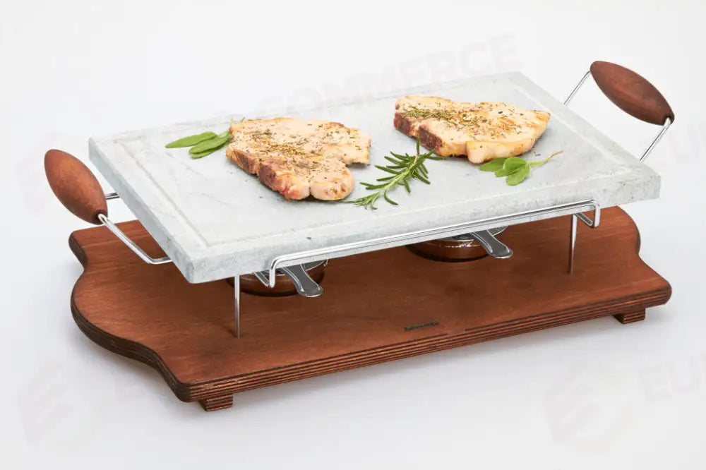 PIETRA OLLARE RETTANGOLARE CON SUPPORTO E FORNELLO 40X25 CM 99024 BISETTI - 0400118 - MEDRI