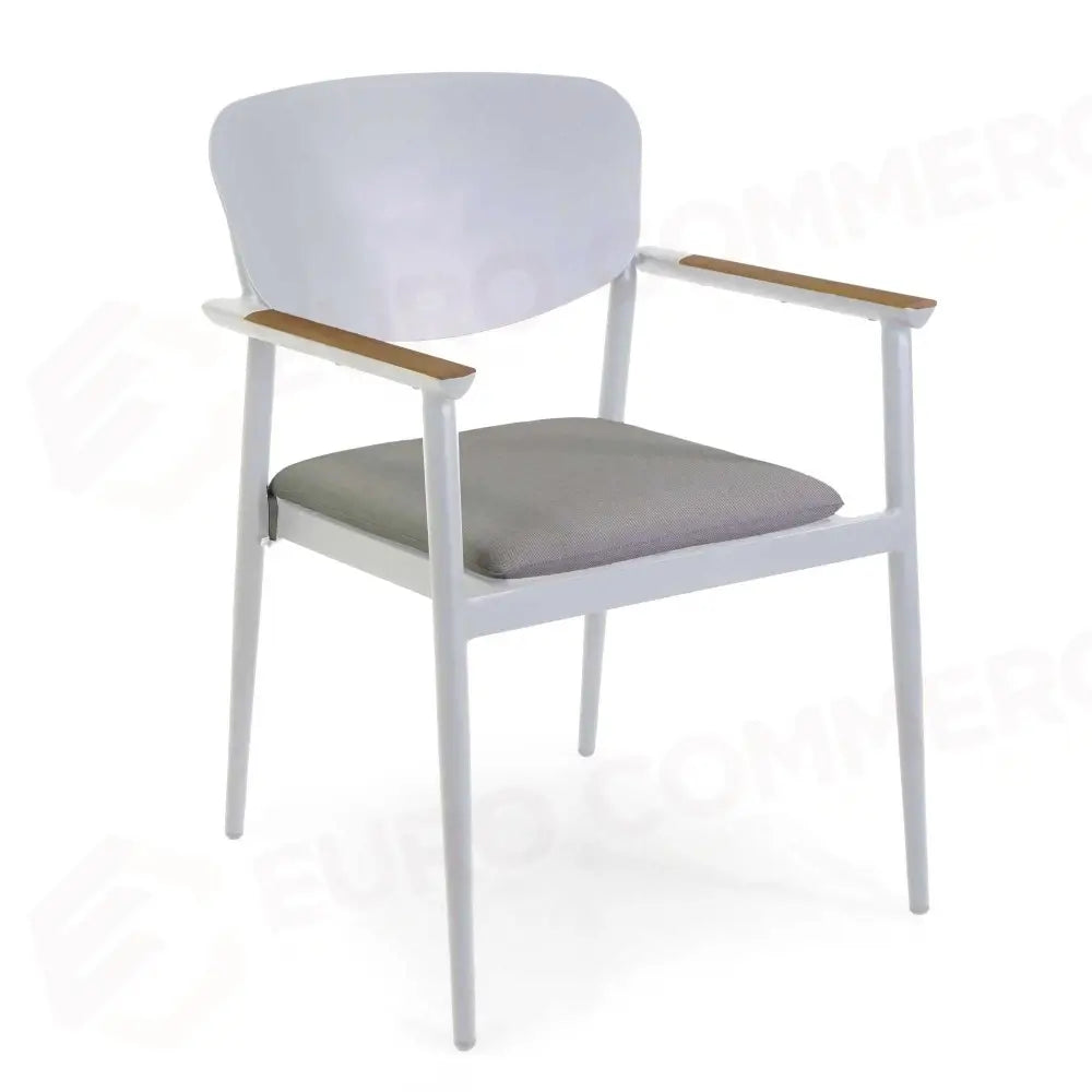 POLTRONA ALLUMINIO E TEAK SAIGON BIANCOC/CUSCINO CM57X61H43/83 - 6472060000 - VACCHETTI