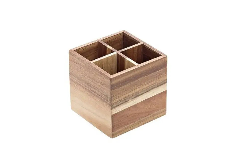 PORTAPOSATE IN ACACIA 4 SCOMPARTI NATURALE - 15X15X15 CM - S5044 - LEONE - ESPOSITORI BUFFET IN ACACIA