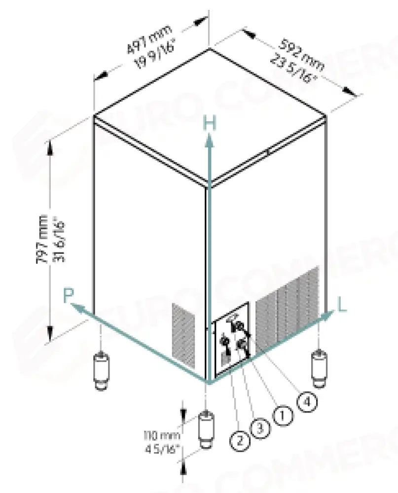 PRODUTTORE DI GHIACCIO CON CONTENITORE INCORPORATO - SISTEMA A SPRUZZO - ECP 52 CUBETTO PIENO QUADRATO NG - BREMA