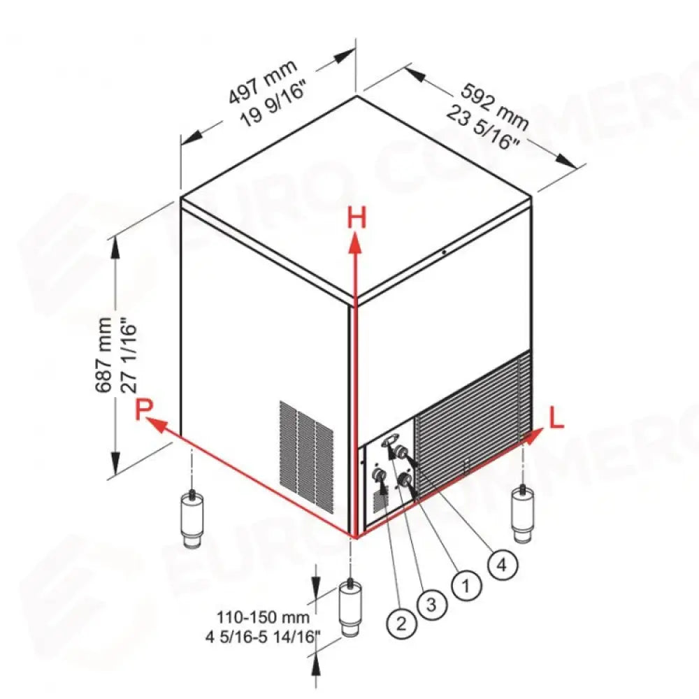 PRODUTTORE DI GHIACCIO CON CONTENITORE INCORPORATO - SISTEMA A SPRUZZO - CB316 HC B-QUBE - BREMA