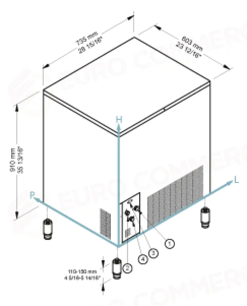 PRODUTTORE DI GHIACCIO CON CONTENITORE INCORPORATO - SISTEMA A SPRUZZO - ECP 80 CUBETTO PIENO QUADRATO NG - BREMA