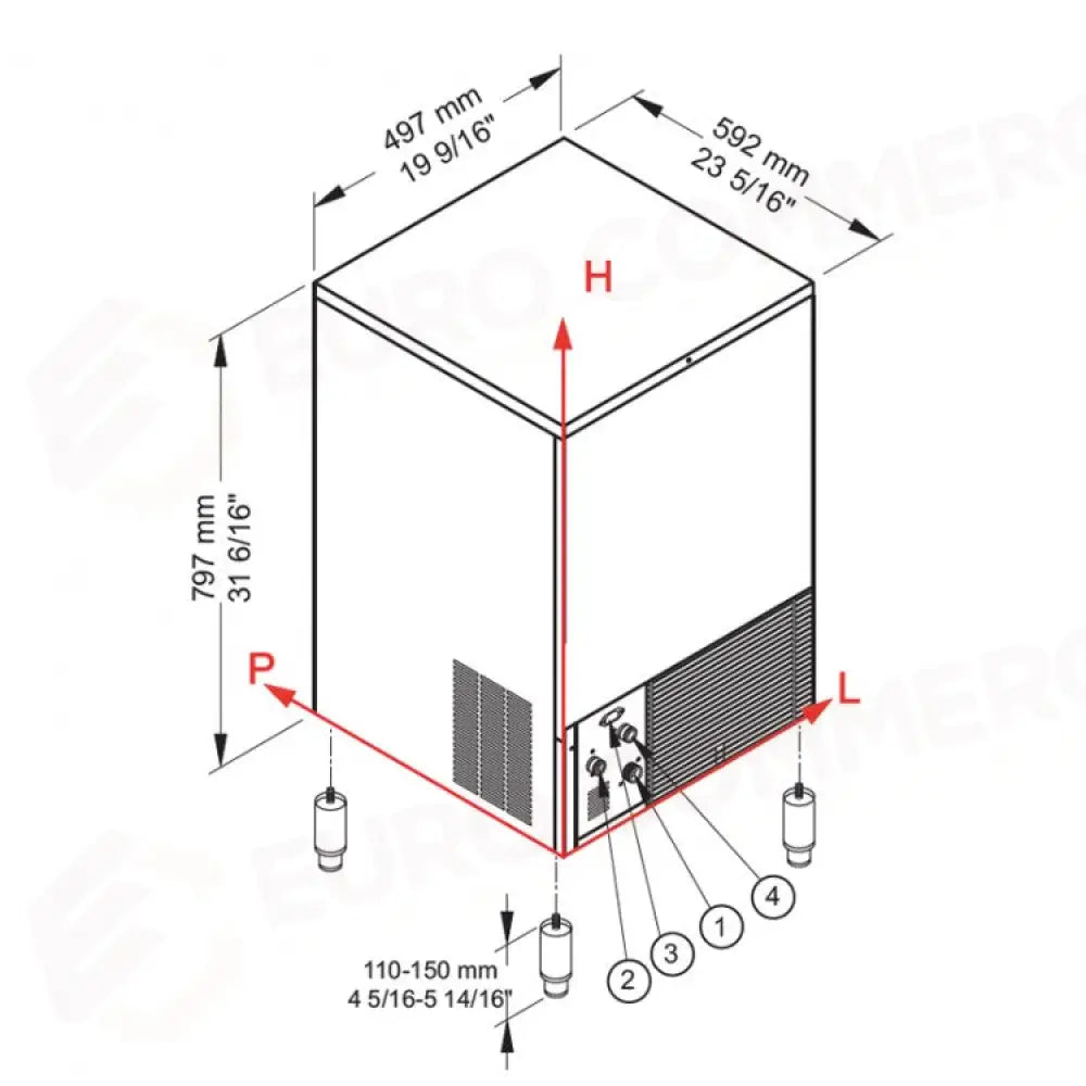 PRODUTTORE DI GHIACCIO CON CONTENITORE INCORPORATO - SISTEMA A SPRUZZO - CB425 HC - BREMA