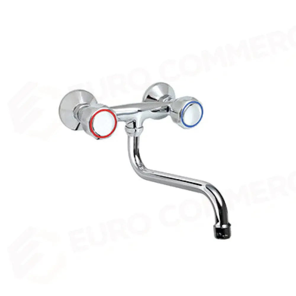 RUBINETTO BIFORO A MURO CANNA GIREVOLE “S”,Ø18X300 MANIGLIA ROTONDA. INTERASSE 150MM - R0102010220 - MONOLITH