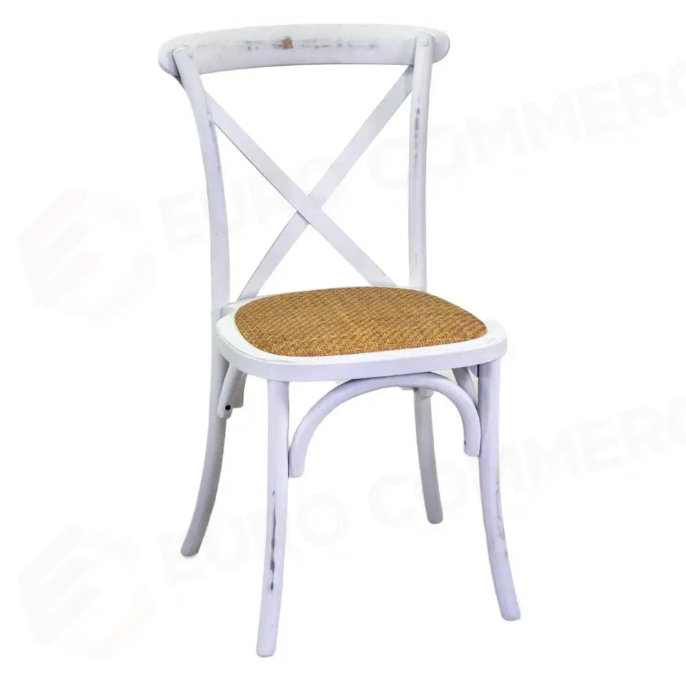 SEDIA LEGNO CROSS BIANCO ANTICO SEDUTA INTRECCIO IMPILABILE CM50X50H46,5/88 - 2806600000 - VACCHETTI