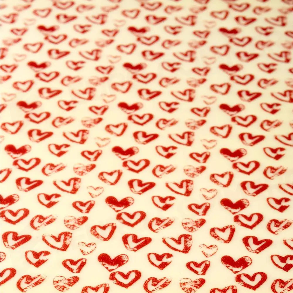 SERIGRAFIA COLORE ROSSO PER CIOCCOLATO FONDENTE AL LATTE E BIANCO CON SOGGETTO CUORI LOVE DIM. 340 X 265 MM - CONF. 30