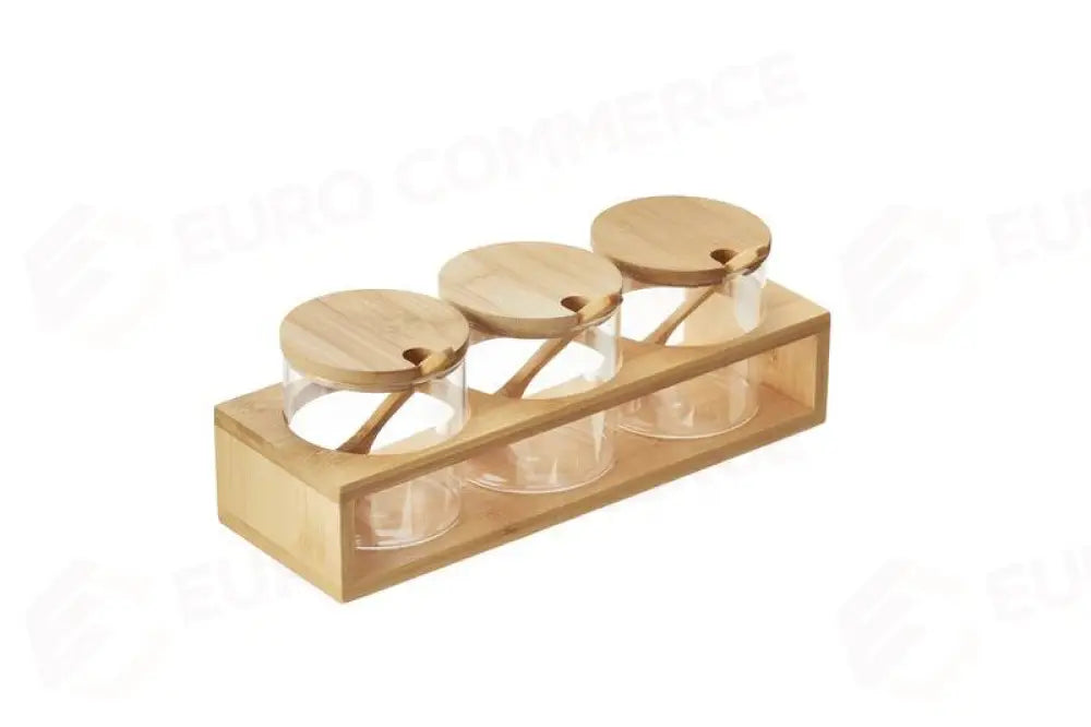 SET 3 CIOTOLE IN VETRO CON BASE IN BAMBOO - CM 28X9.3X10 - T3032 - LEONE - ESPOSITORI BUFFET IN BAMBOO