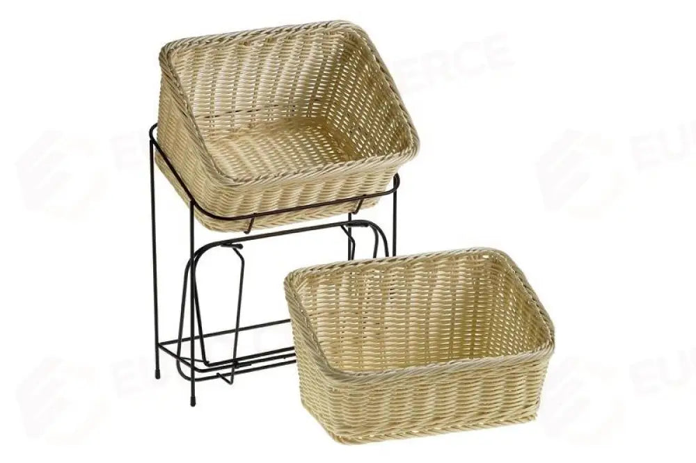 SET ALZATA CON DUE CESTINI NERO/NATURALE - 34X24X11/18 CM - T0546 - LEONE - SUPPORTI E STAND BUFFET