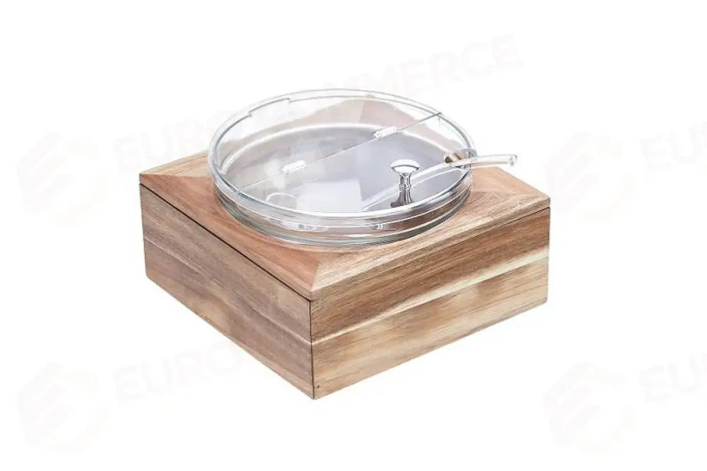 SET YOGURTIERA NATURALE - BASE IN ACACIA 26X26 CM - S5101 - LEONE - ESPOSITORI BUFFET IN ACACIA