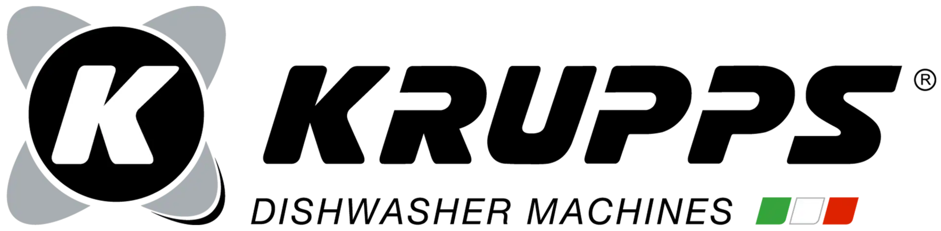 Sfondo nero con un logo bianco ’k’ e una bandiera italiana.