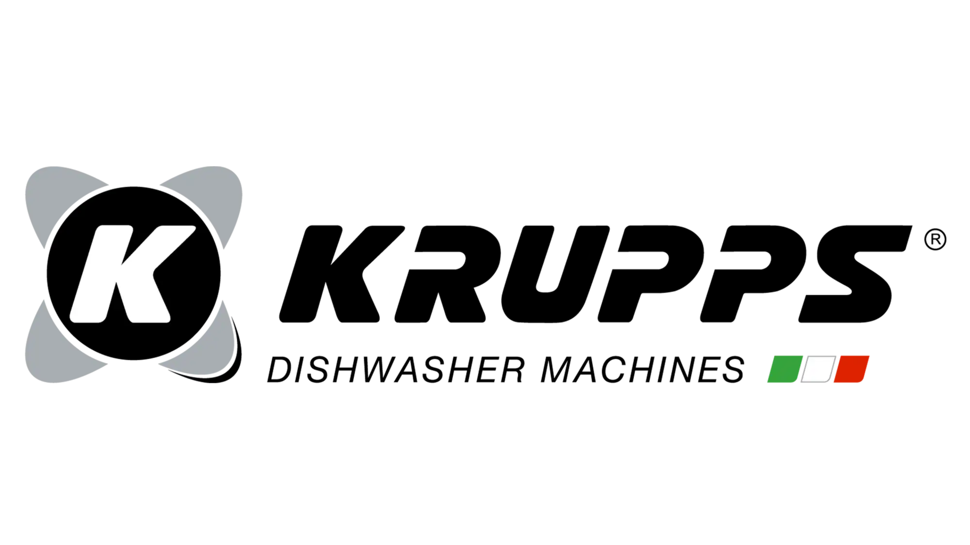 Sfondo nero con un logo bianco ’k’ e una bandiera italiana.