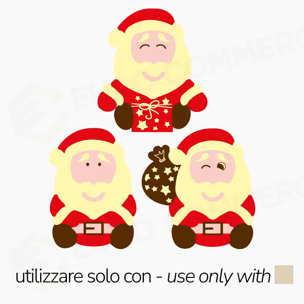 STAMPI TERMOFORMATI SERIGRAFATI - 3 SOGGETTI NATALIZI BABBO NATALE - CONF. 10 FOGLI CON 240 IMPRONTE H 55 MM - T1007SB