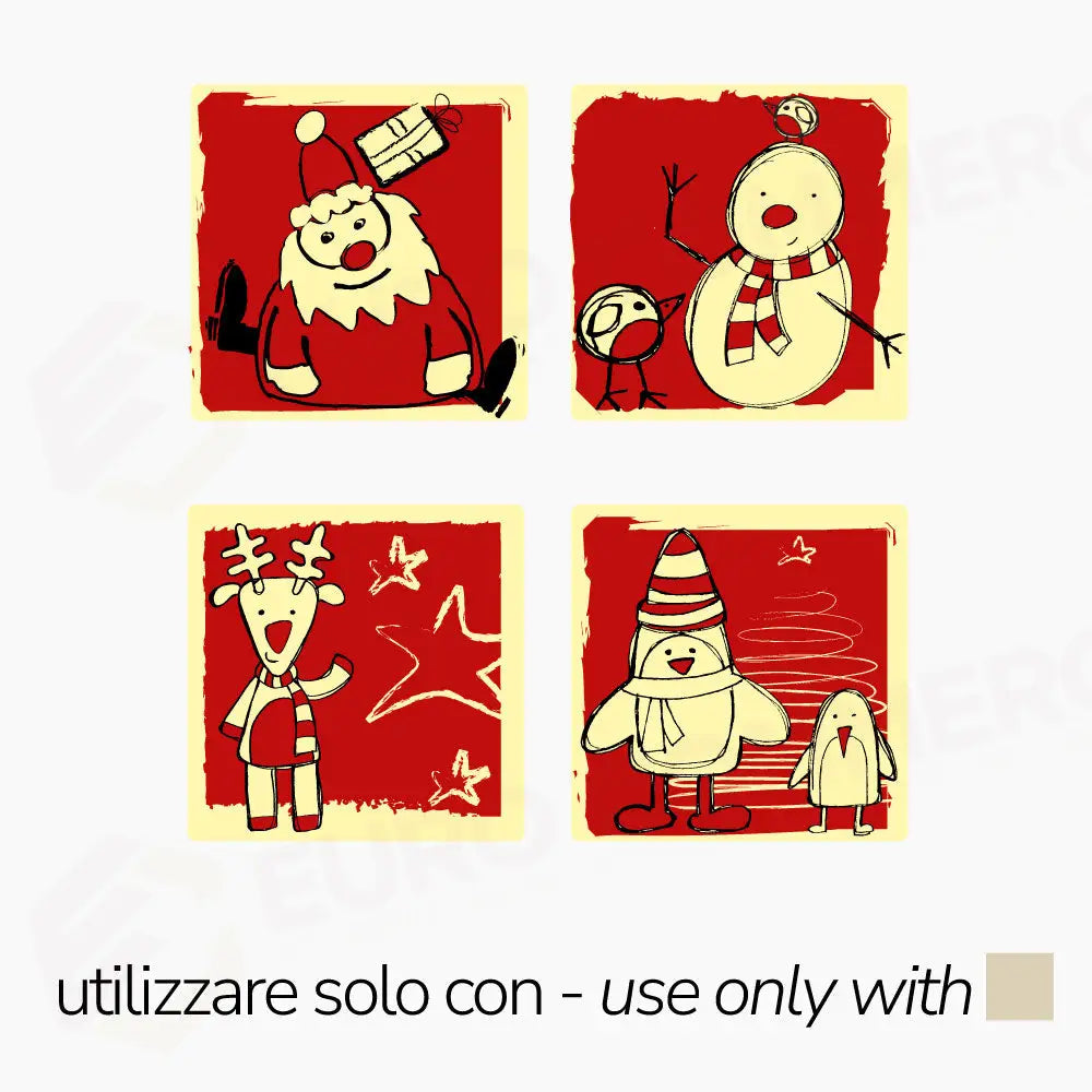 STAMPI TERMOFORMATI SERIGRAFATI - 4 SOGGETTI NATALIZI - CONF. 10 FOGLI CON 480 IMPRONTE DIM. 40X40 - T1004SB - PAVONI