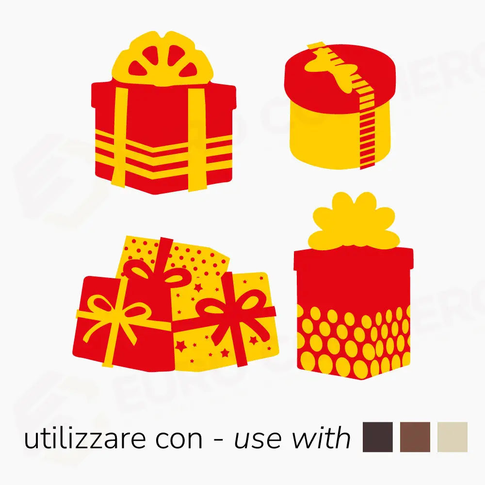 STAMPI TERMOFORMATI SERIGRAFATI - 4 SOGGETTI NATALIZI PACCHI REGALO - CONF. 10 FOGLI CON 400 IMPRON - T1015SB - PAVONI