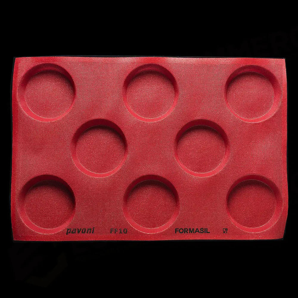 STAMPO MICROFORATO FORMASIL 600 X 400 MM FORME TONDE - 8 IMPRONTE Ø SUP. 120 MM Ø INF. 110 MM X H 30 MM VOL. 332 ML