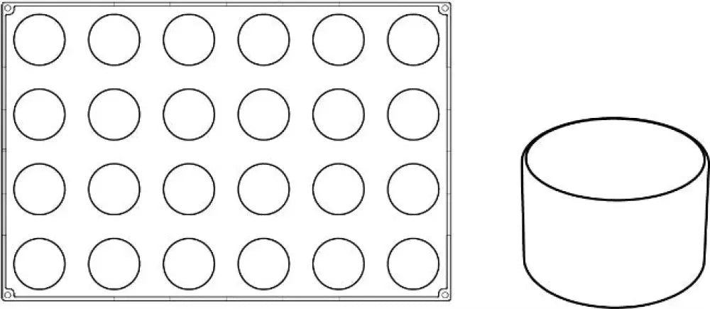 STAMPO PAVOFLEX IN SILICONE CILINDRO 600 X 400 MM - 24 IMPRONTE Ø 65 X H 40 MM - VOL.130 ML - PX057 - PAVONI ITALIA