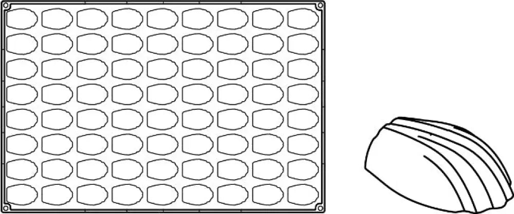 STAMPO PAVOFLEX IN SILICONE MINI MADELEINE 600 X 400 MM - 72 IMPRONTE 52 X 33 X H 15 MM - VOL - PX305 - PAVONI ITALIA