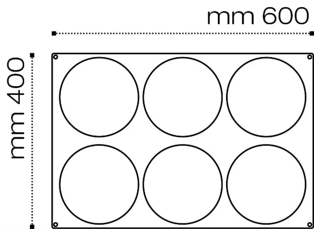 STAMPO PAVOFLEX IN SILICONE PER INSERTI 600 X 400 MM - 6 IMPRONTE Ø 180 X H 30 MM - PX075 - PAVONI ITALIA