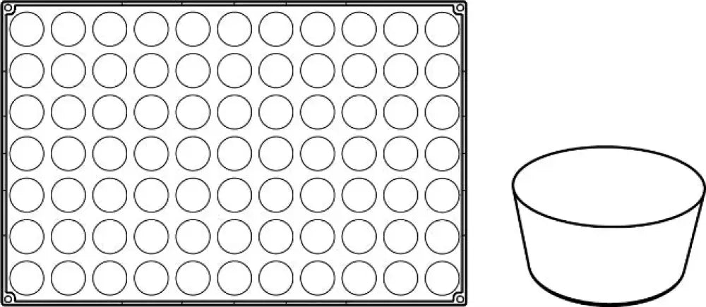 STAMPO PAVOFLEX IN SILICONE PETIT FOUR 600 X 400 MM - 77 IMPRONTE Ø 40 X H 20 MM - VOL.22 ML - PX300 - PAVONI ITALIA