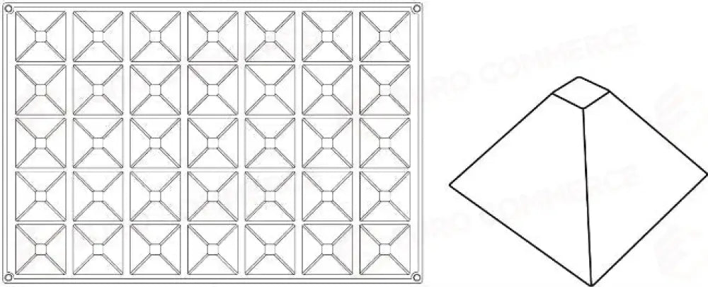 STAMPO PAVOFLEX IN SILICONE PIRAMIDE 600 X 400 MM - 35 IMPRONTE 70 X 70 X H 45 MM - VOL.80 ML - PX004 - PAVONI ITALIA