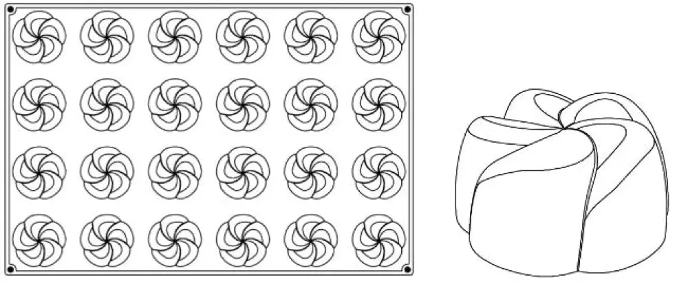 STAMPO PAVOFLEX IN SILICONE SPIRALE 600 X 400 MM - 24 IMPRONTE Ø 75 X H 38 MM - VOL.130 ML - PX063 - PAVONI ITALIA