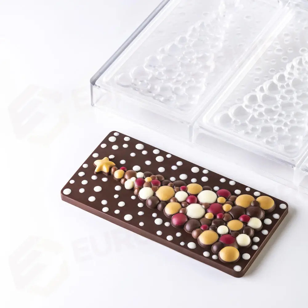 STAMPO PER TAVOLETTE IN CIOCCOLATO BUBBLE TREE FIORANI - MM 154X77XH 13 VOL. ~ 100 G 3 IMPRONTE - DIM STAMPO MM 275X175