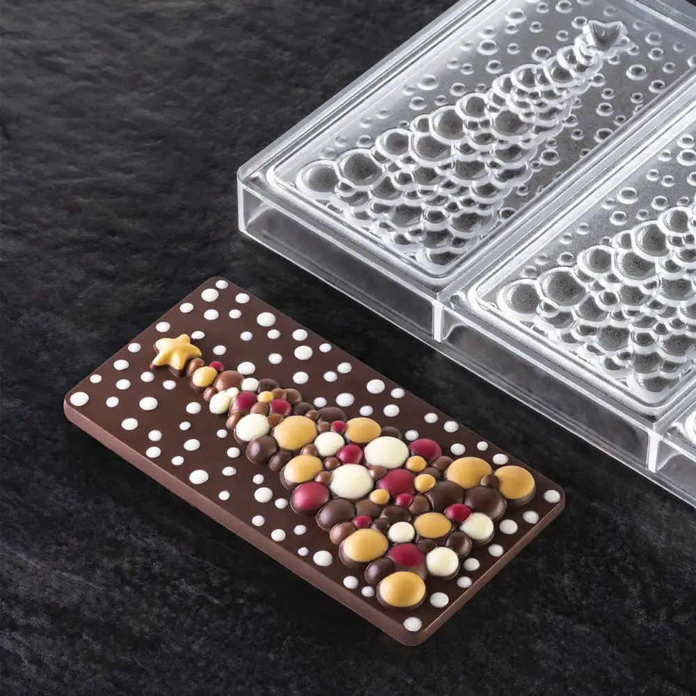 STAMPO PER TAVOLETTE IN CIOCCOLATO BUBBLE TREE FIORANI - MM 154X77XH 13 VOL. ~ 100 G 3 IMPRONTE - DIM STAMPO MM 275X175