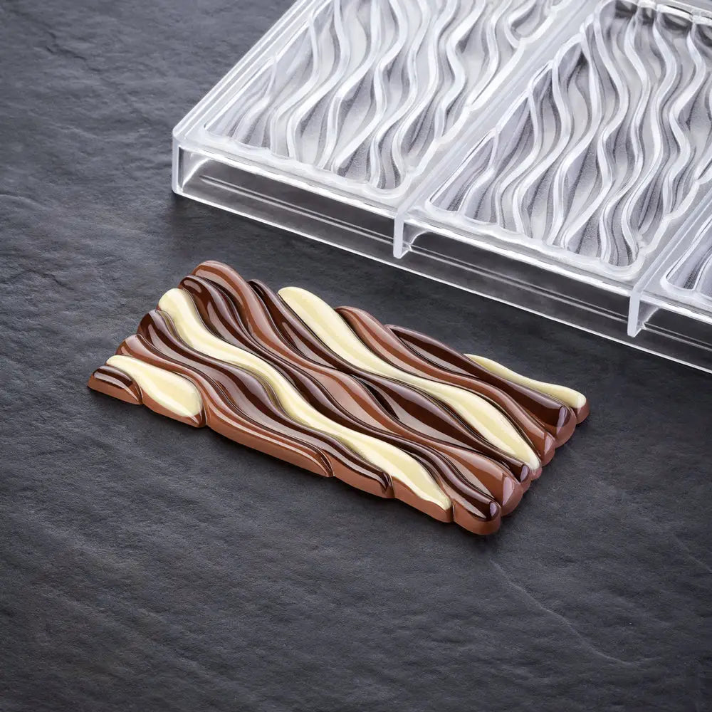 STAMPO PER TAVOLETTE IN CIOCCOLATO FLUID VALLÉE - MM 154 X 77 X H 11 VOL. ~ 100 G 3 IMPRONTE - DIM STAMPO MM 275X175