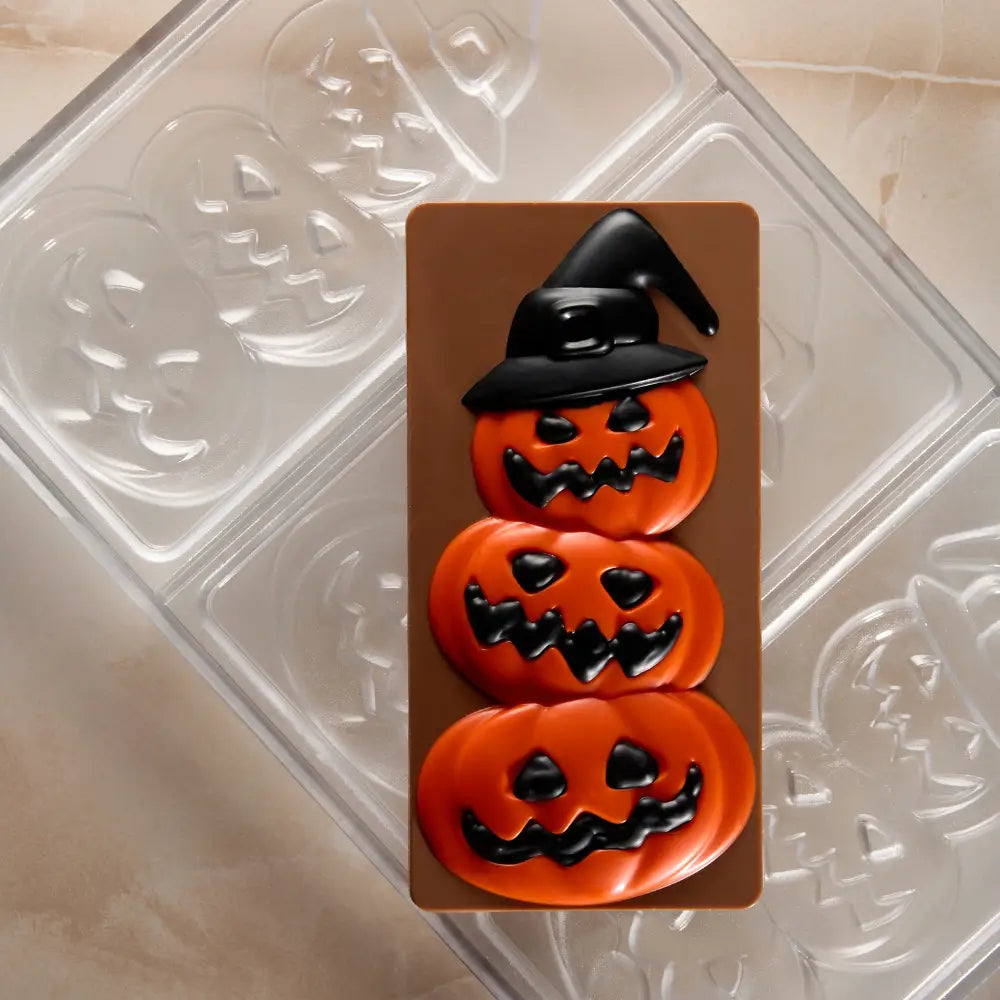 STAMPO PER TAVOLETTE IN CIOCCOLATO HALLOWEEN FRIENDS FIORANI - MM 154X77XH 15 VOL. ~ 100 G 3 IMPRONTE - DIM STAMPO MM