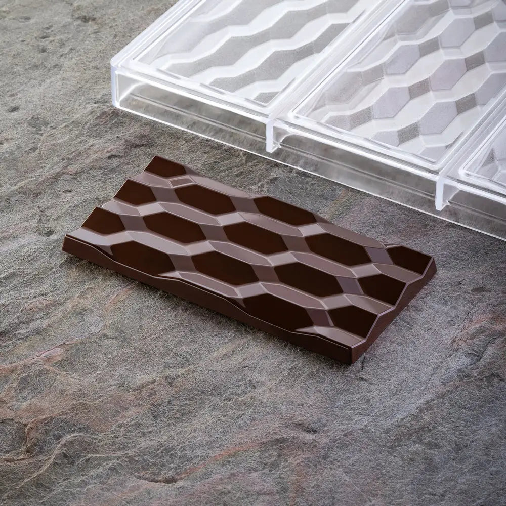 STAMPO PER TAVOLETTE IN CIOCCOLATO HEXA VALLÉE - MM 154 X 77 X H 10 VOL. ~ 100 G 3 IMPRONTE - DIM STAMPO MM 275X175