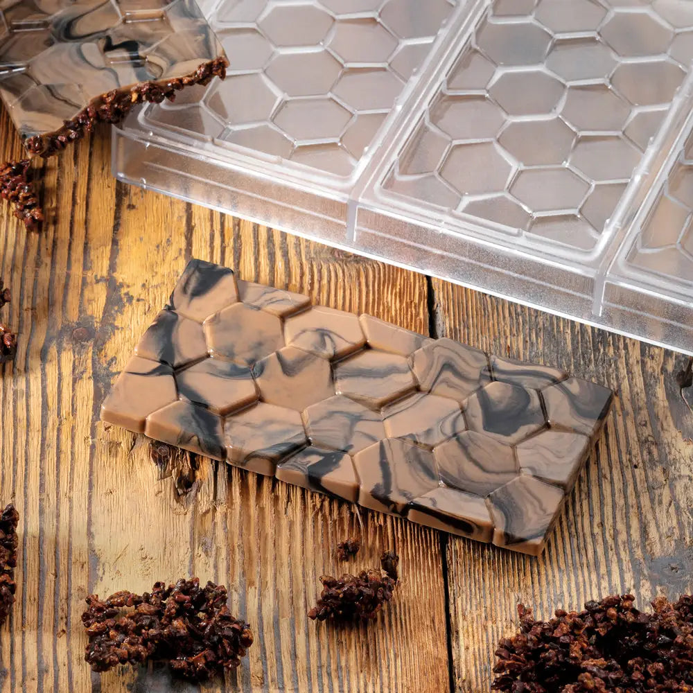 STAMPO PER TAVOLETTE IN CIOCCOLATO PAVÉ VALLÈE - MM 155X78X10 H VOL. ~ 100 G 3 IMPRONTE - DIM STAMPO MM 275X175